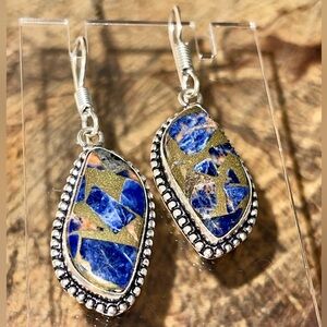 Navy Sodalite in Copper Earrings 2”